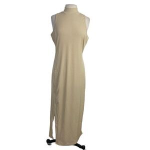 Anrabess XL maxi body con dress ,sleeveless w/mock turtleneck NWT beige